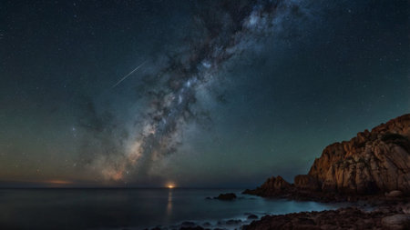 Milky Way over the sea at night. Long exposure photograph.