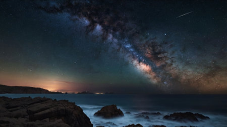 Milky way over the sea at night. 3d rendering.の写真素材