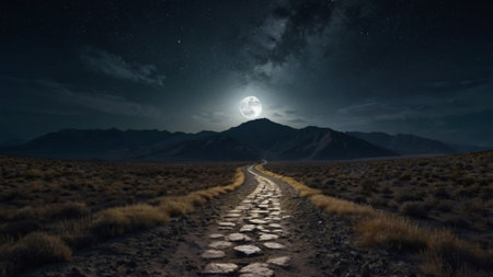 steep road to the moon in the desert. 3d renderingの写真素材