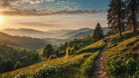 Beautiful mountain landscape at sunset. Carpathian, Ukraine, Europe.