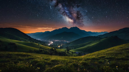 Milky Way over the mountains at night. Carpathians, Ukraine