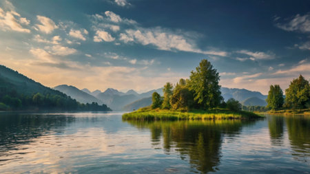 Beautiful summer landscape with mountains and lake. Composition of nature.の写真素材