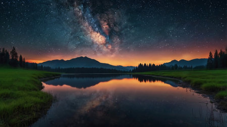 Milky Way over a lake in the mountains. Nature composition.
