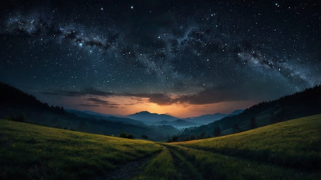 Beautiful night landscape with stars and milky way in the mountains