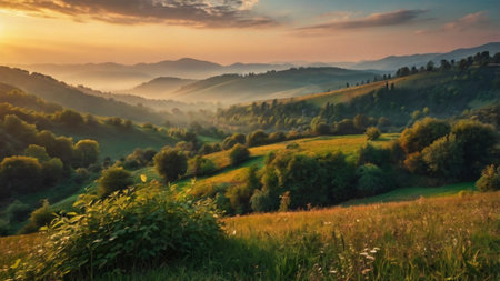 Majestic sunset in the mountains landscape. Carpathian, Ukraine.