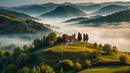 Beautiful landscape in Carpathian mountains at sunrise.の写真素材