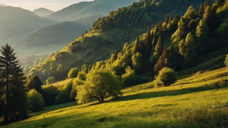 Beautiful morning in the mountains. Carpathians, Ukraine, Europeの写真素材