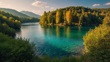Panoramic view of the river Katun in the Altai Republic.の写真素材