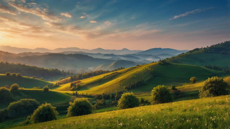 Beautiful sunset in the mountains landscape.の写真素材