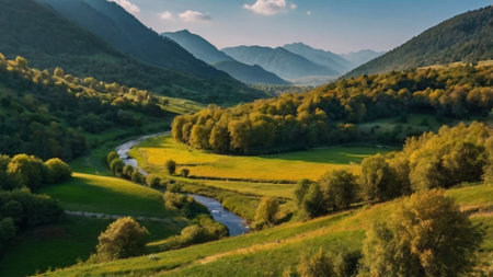 Panoramic view of the valley in the Carpathians.の写真素材