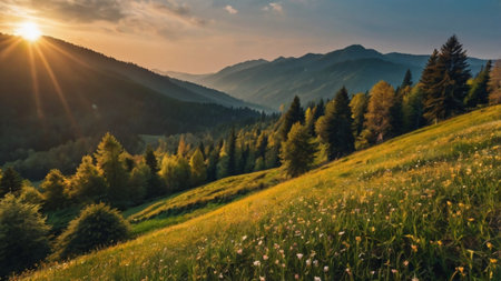 Beautiful summer landscape in the Carpathian Mountains, Ukraine.の写真素材