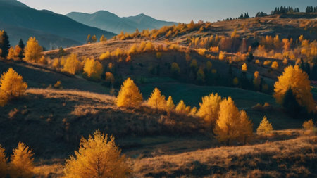 Autumn mountain landscape with yellow trees. Carpathian, Ukraineの写真素材