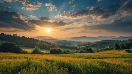 Sunset in the Carpathian mountains. Beautiful summer landscape.の写真素材