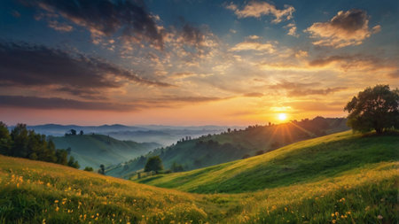 Sunset in the Carpathian mountains. Ukraine, Europe.の写真素材