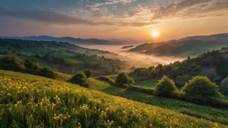Beautiful summer landscape in the Carpathian mountains, Ukraine.の写真素材