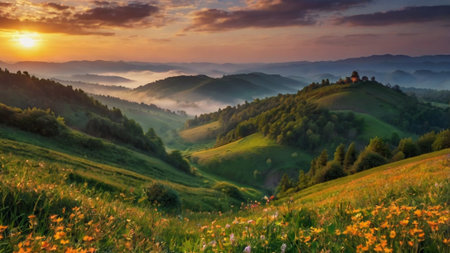 Majestic sunrise in the mountains landscape. Carpathian, Europe.