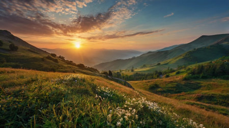 Beautiful sunrise in the Carpathian mountains. Ukraine, Europe.の写真素材