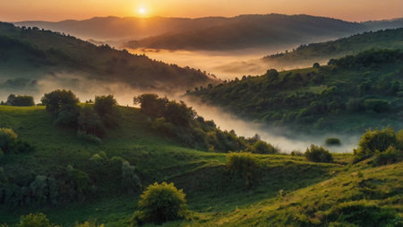Sunrise in the mountains. Beautiful summer landscape. Sunrise in the mountains.の写真素材