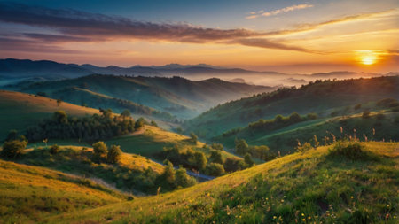 Sunset in the Carpathian mountains. Ukraine, Europe.の写真素材