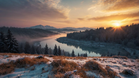 Panorama of a mountain lake in the Ukrainian Carpathian mountainsの写真素材