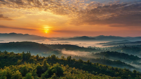 Sunrise in the mountains. Beautiful summer landscape. Sunrise in the mountains.の写真素材