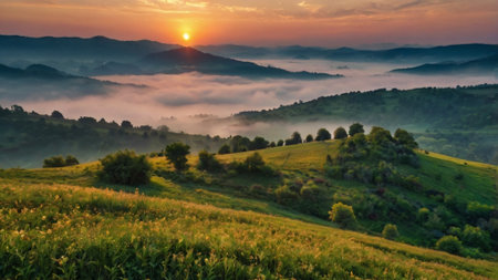 Beautiful sunrise in the mountains. Carpathian, Ukraine, Europe.