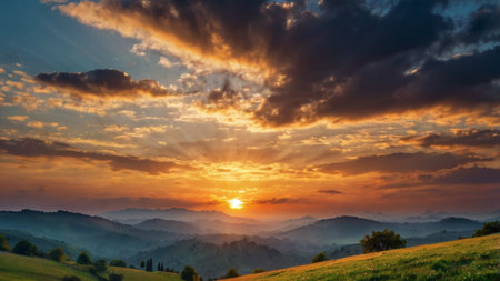 Beautiful sunset in the Carpathian mountains. Ukraine, Europe.の写真素材