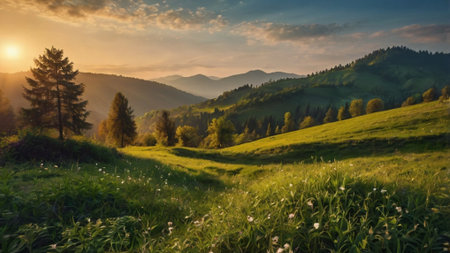 Beautiful summer landscape in the Carpathian Mountains, Ukraine.の写真素材