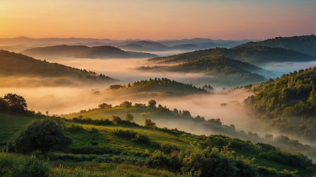 Foggy morning in the Carpathian Mountains, Ukraine.