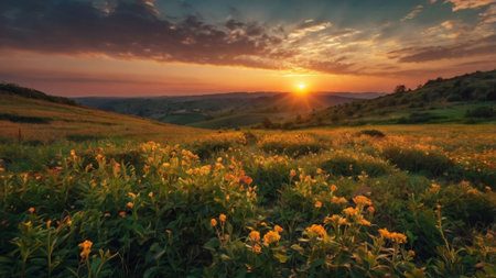 Beautiful summer landscape with flowers.の写真素材