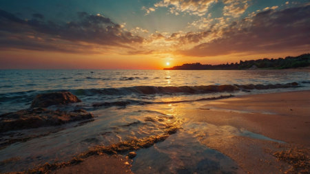 Beautiful seascape. Sunrise over the sea. Composition of nature.の写真素材