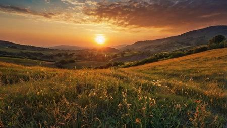 Sunset in the Tuscany, Italy. Rural landscape.の写真素材