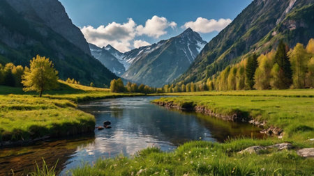 Panoramic view of the mountain riverの写真素材
