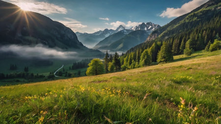 Panoramic view of the mountains in the summer. Austria.の写真素材