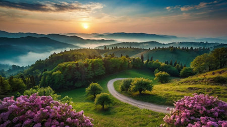 Beautiful summer landscape in the Carpathian Mountains, Ukraine.の写真素材