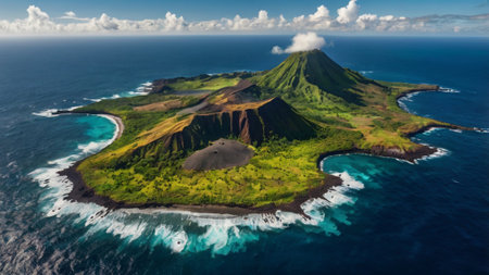 Aerial view of volcano Batur on Bali island, Indonesiaの写真素材