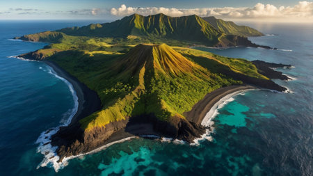 Aerial view of the volcanic island of Maui, Hawaii.の写真素材