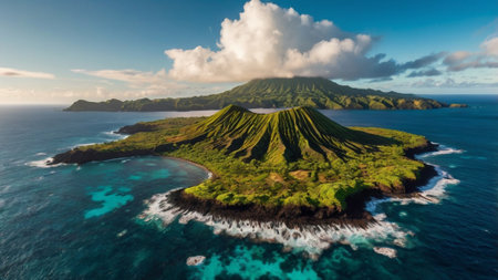 Aerial drone view of Batur volcano, Bali island, Indonesiaの写真素材