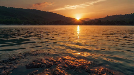 Sunset on the lake. Landscape with sunset on the lake.の写真素材