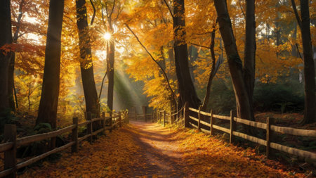 Autumn in the forest. Beautiful autumn landscape with trees and sunlight