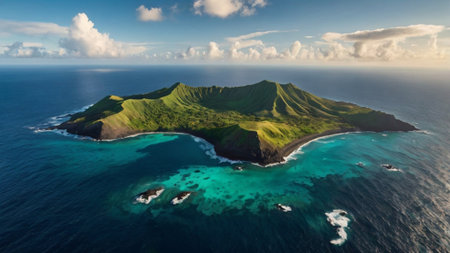 Aerial view of the island of Batur. Bali, Indonesiaの写真素材