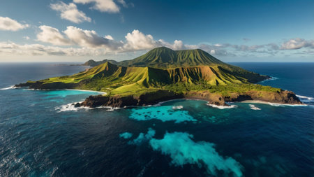 Aerial view of volcano Batur on Bali island, Indonesiaの写真素材