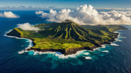 Aerial view of volcanic island, Indonesia.の写真素材