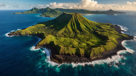 Aerial view of the volcanic island of Maui, Hawaii.の写真素材