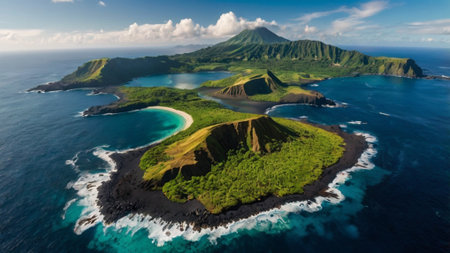 Aerial view of volcano on Bali island, Indonesiaの写真素材