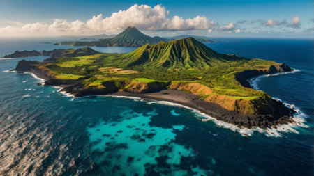 Aerial view of volcano in Bali island, Indonesiaの写真素材
