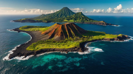 Aerial view of volcano Batur on Bali island, Indonesiaの写真素材