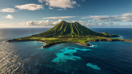 Aerial view of volcano on islandの写真素材