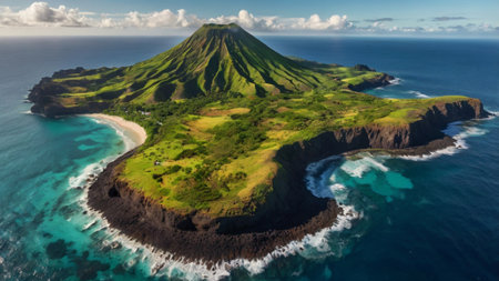 Aerial view of volcano Batur on Bali islandの写真素材