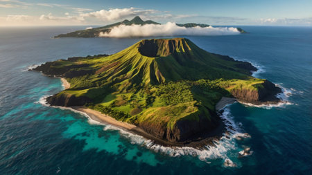 Aerial view of the volcanic island of Maui, Hawaii.の写真素材